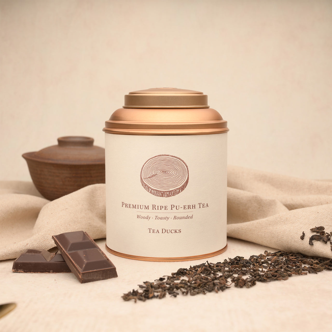 Premium Ripe Pu-erh Tea in its protective double-lidded caddy.